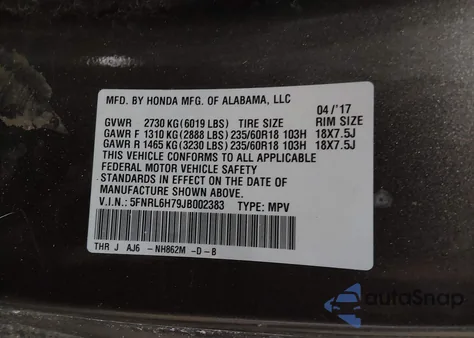 2018 Honda Odyssey Ex-L z USA, uszkodzony, nr VIN 5FNRL6H79JB002383